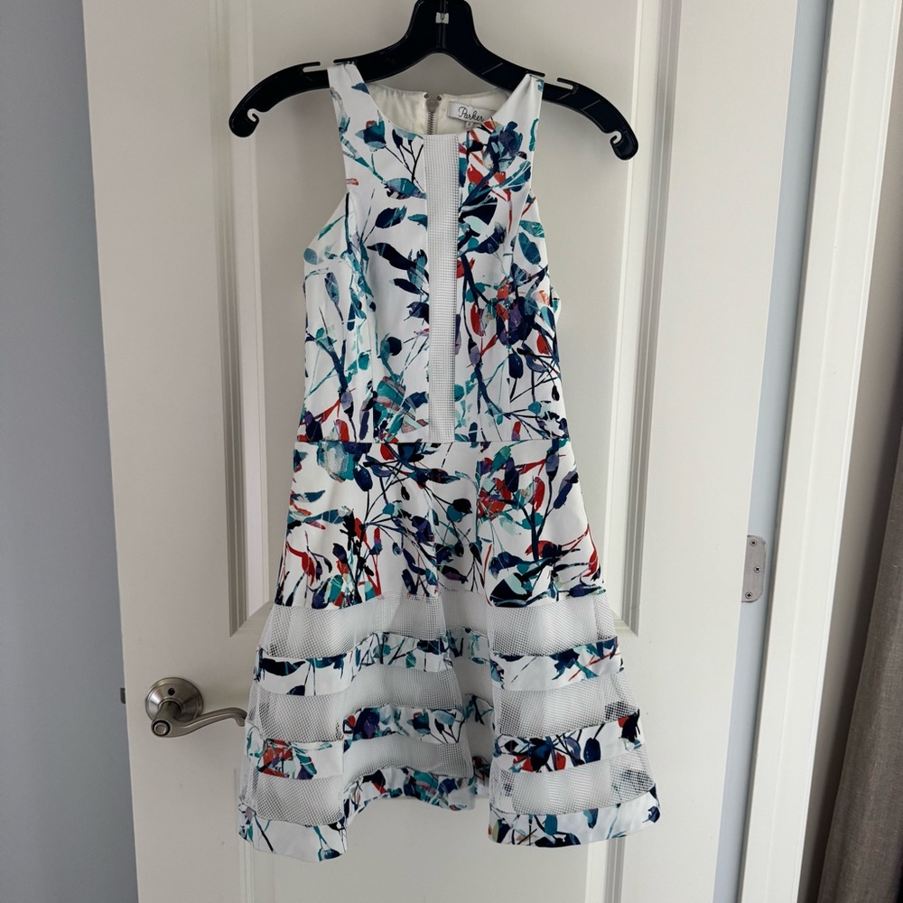 Parker White, Green, Blue Floral Mini Dress | S